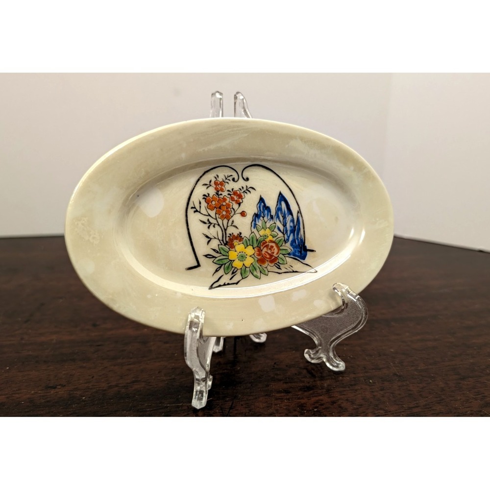 Vintage Japan Lusterware Oval Serving Dish 6" Floral MCM Mid Century Porcelain